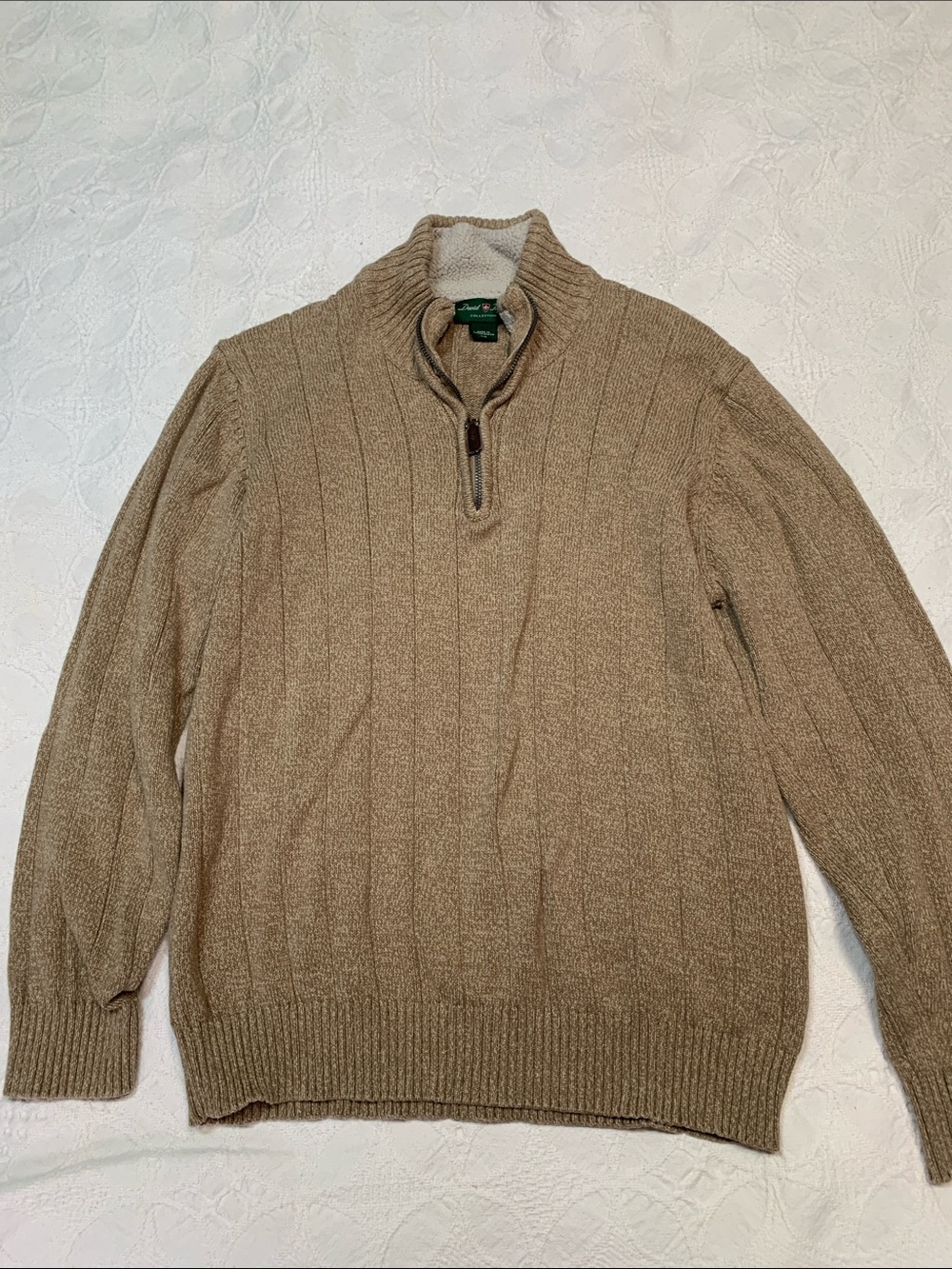 David Taylor mens Tan Zip-Neck Cable Knit Sweater